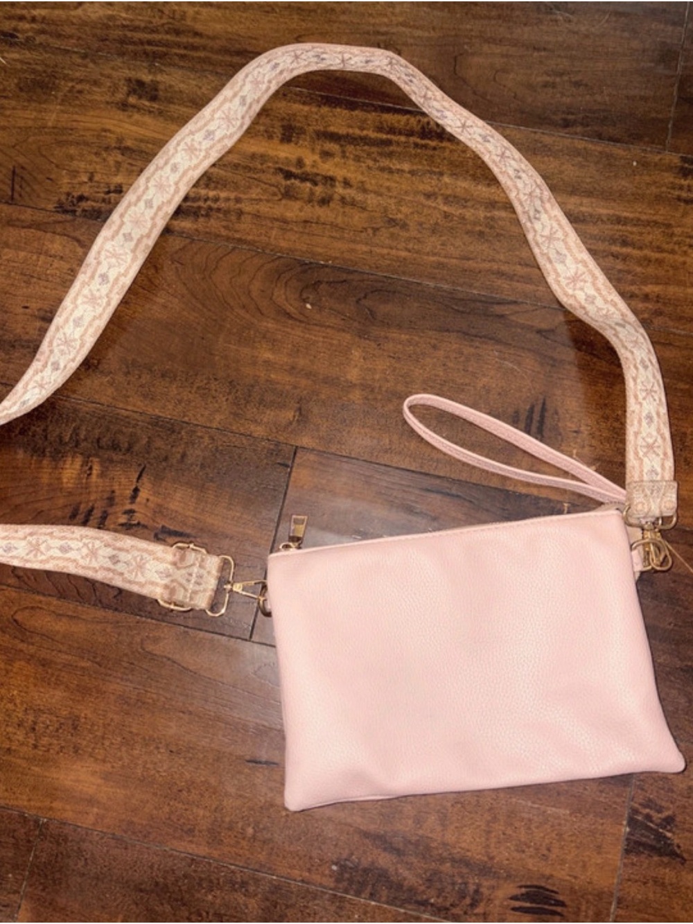 Blush Pink Crossbody Wristlet with Decorative Strap